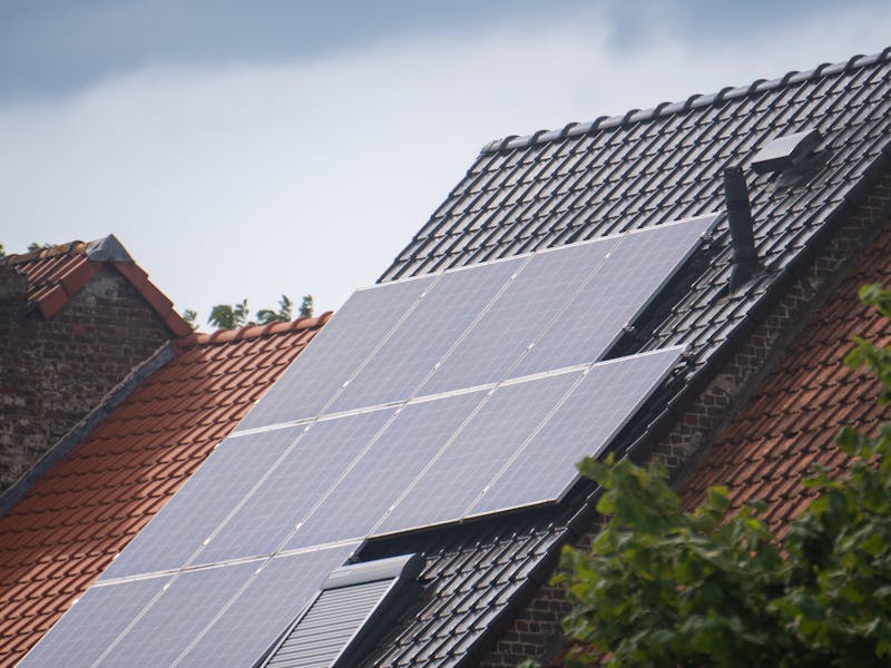 Solar panel array installed on a residential rooftop